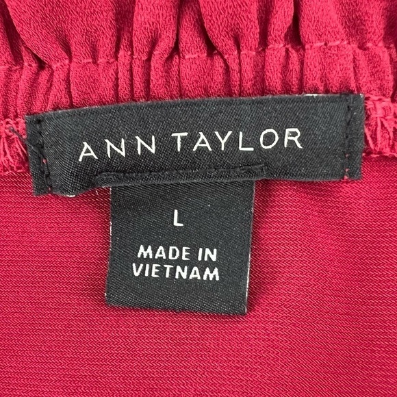 Ann Taylor Red Short Sleeve Elastic Neckline Blouse Size Large Women's - Picture 2 of 6